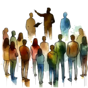 Illustration d’une formation en groupe avec un formateur